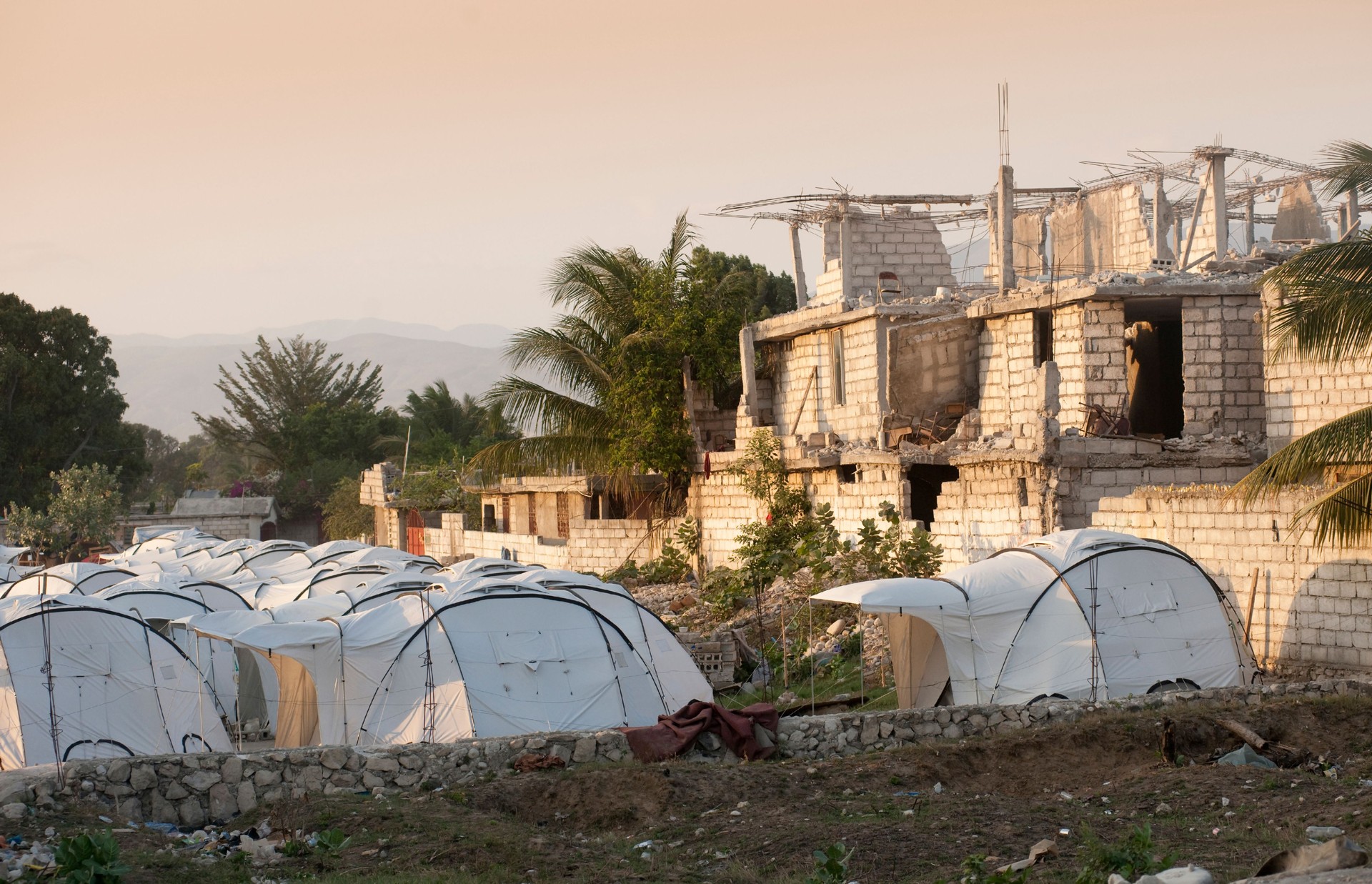 IDP Camp and ruined house in Haiti